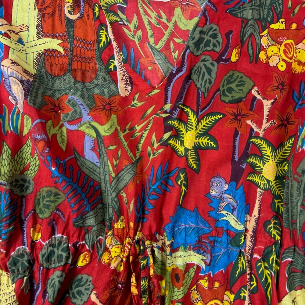 Frida Kahlo Print Kaftan Maxi Dress One Size Red Cotton Resort Caftan Cover Up - Picture 8 of 16